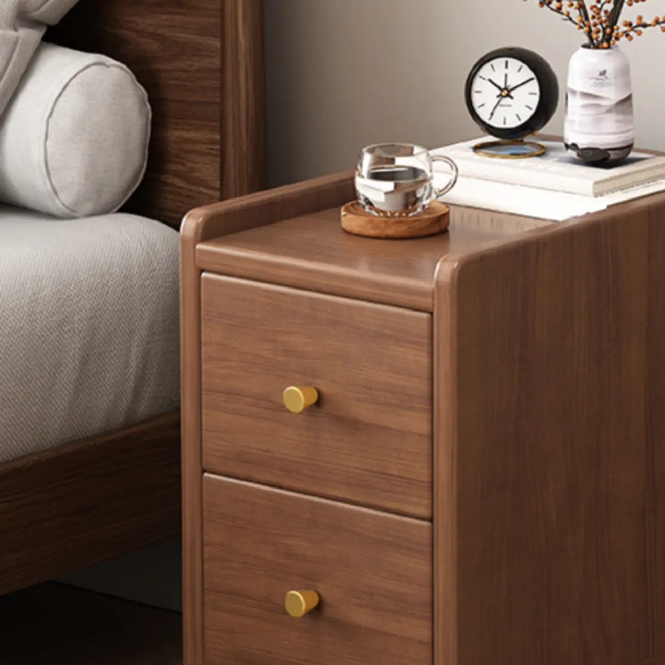 Modern White Wooden Bedside Table with Drawers