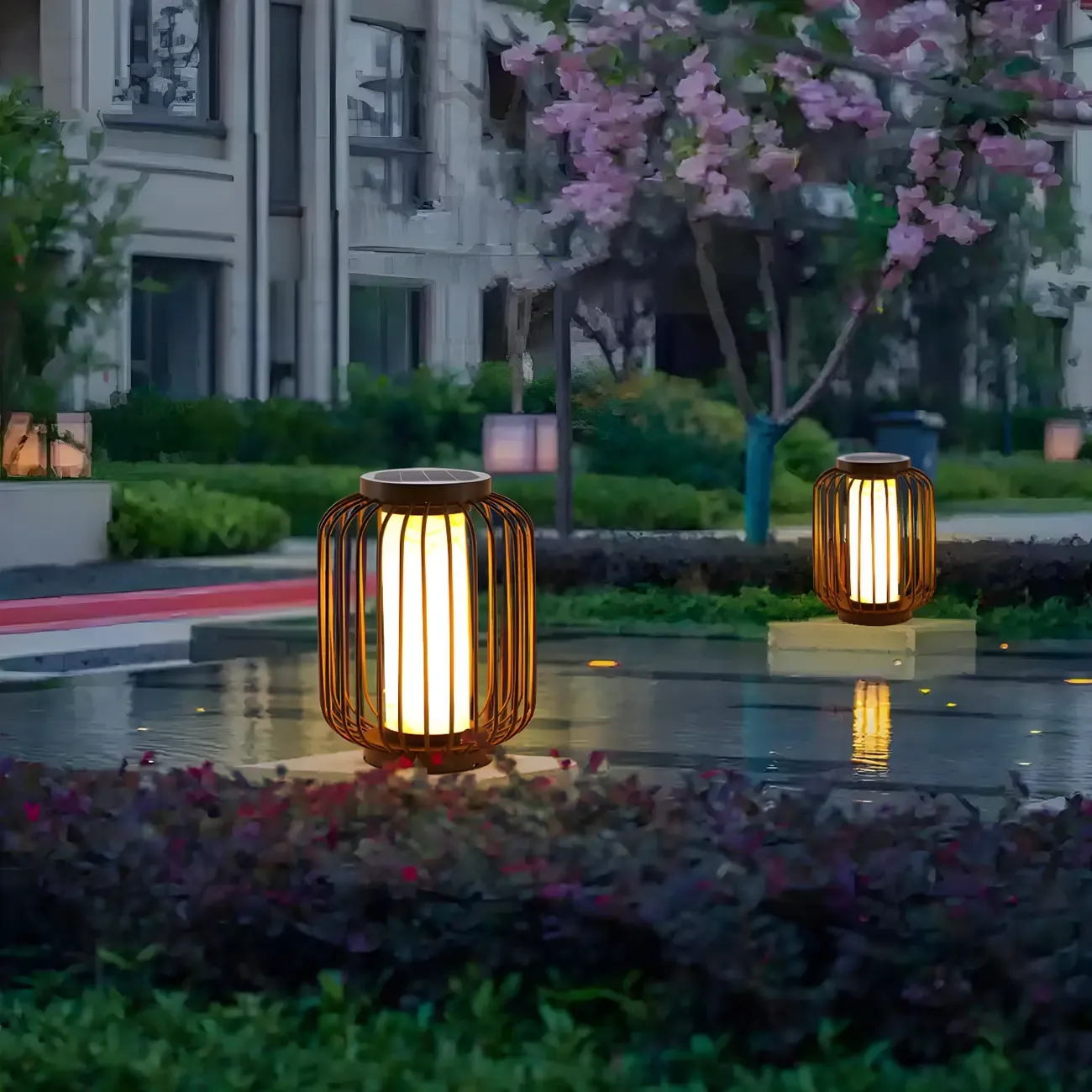 Black Metal Cage Solar Outdoor Post Lights