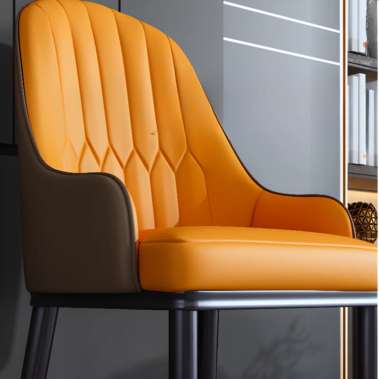 Glam Faux Leather Curved Back Armrest Dining Chair