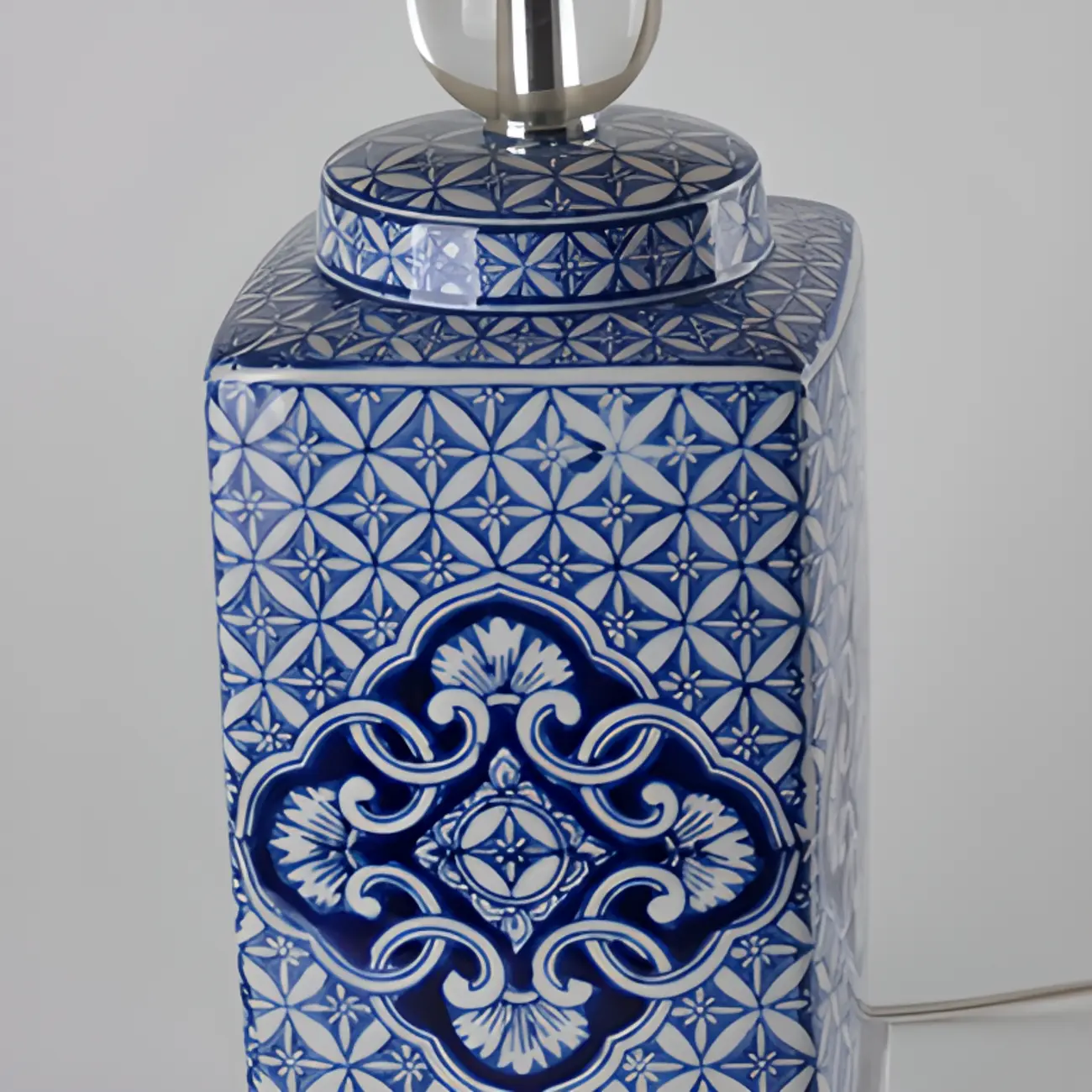 Blue Traditional Ceramic Table Lamp with Fabric Shade