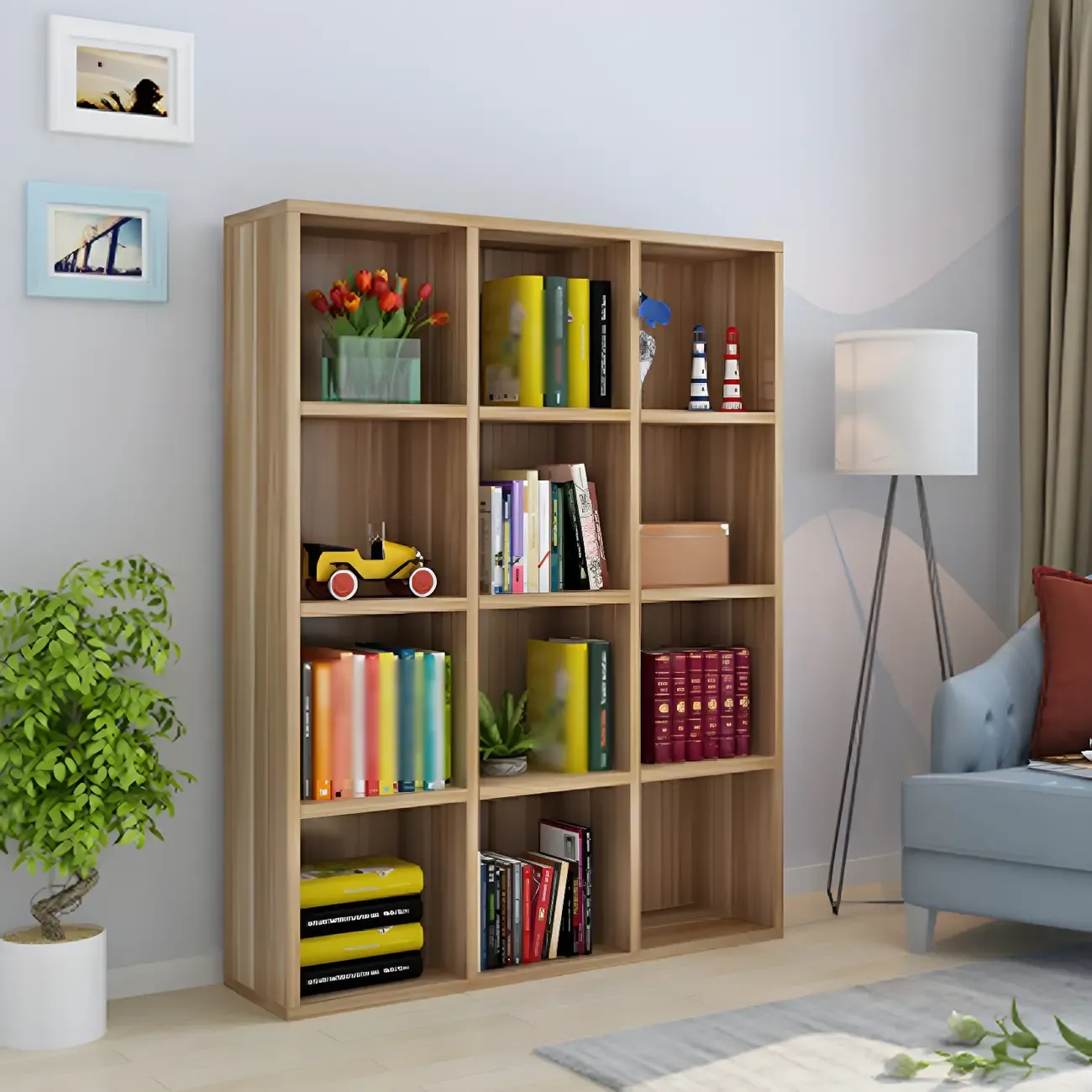 Scandinavian 3-Tier Black Cube Wood Bookcase