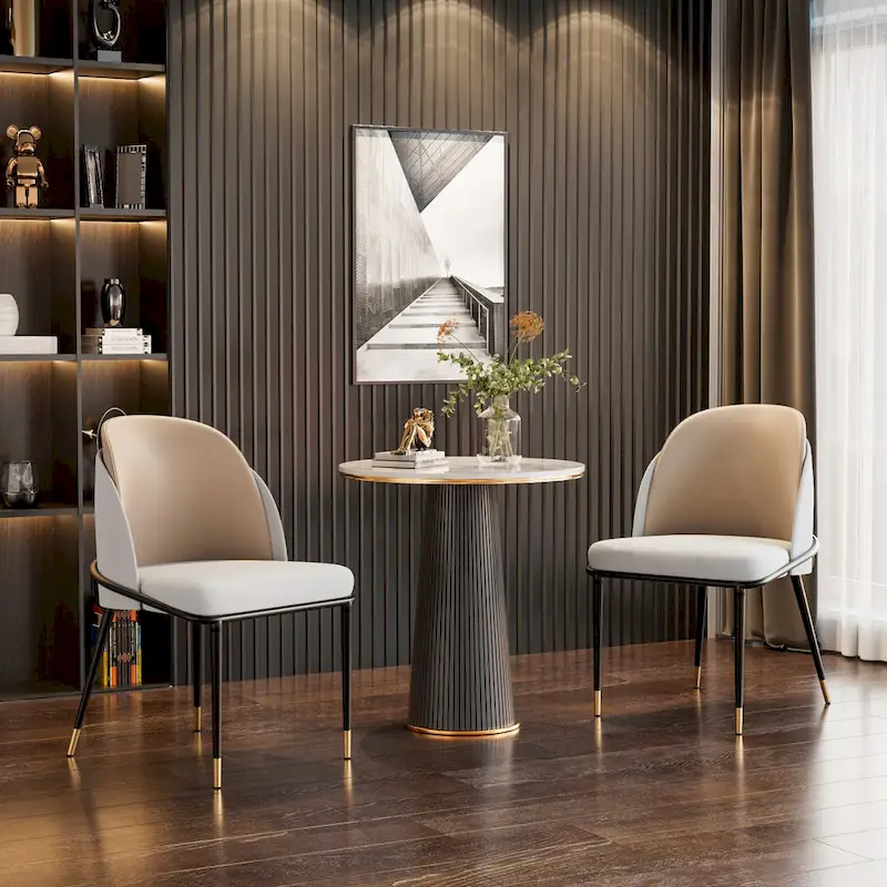 Set of 2 Microfiber Leather Upholstered Dining Chairs with Metal Legs - 20x21x32