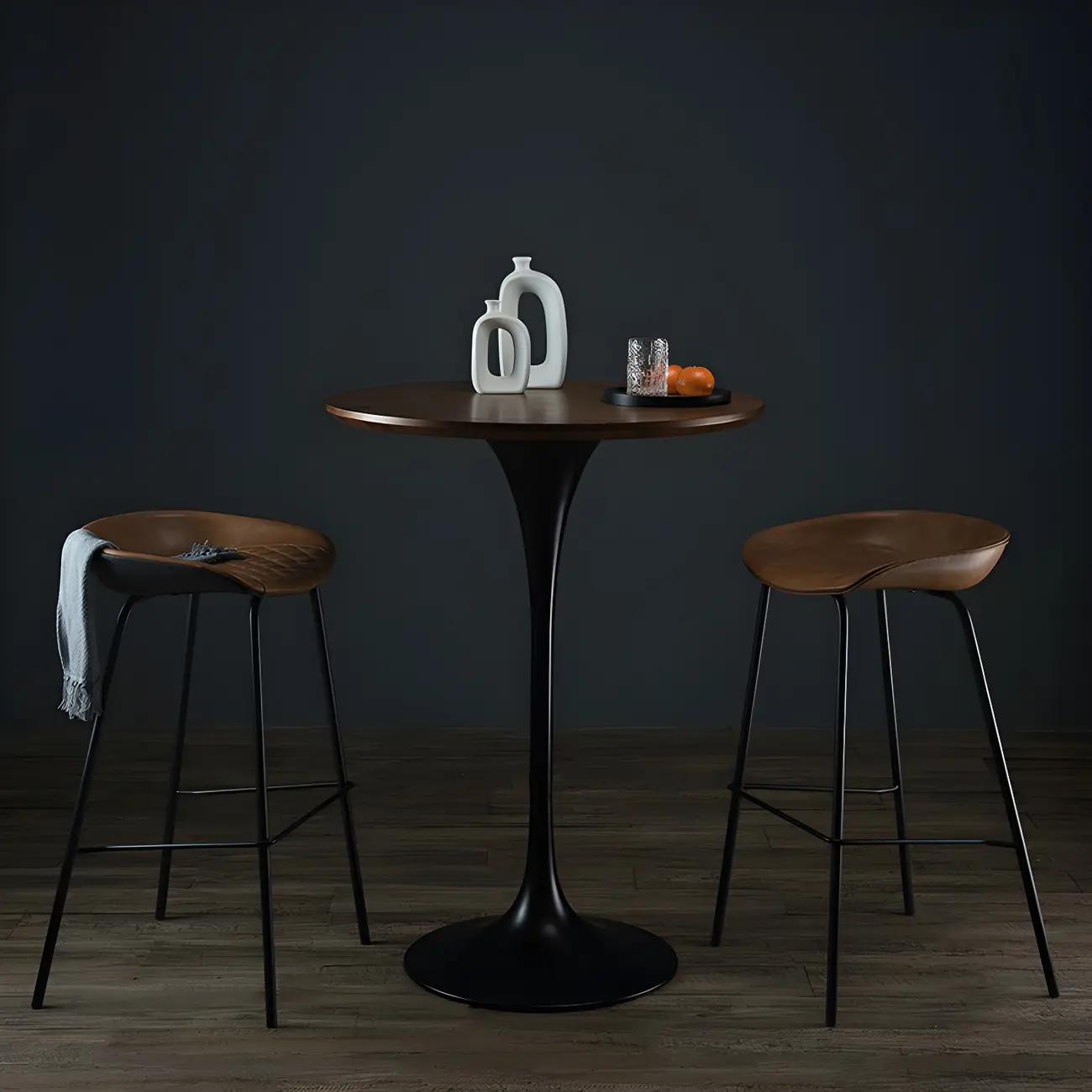 Round Glam Brown Gold Metal Tulip Base Bar Tables