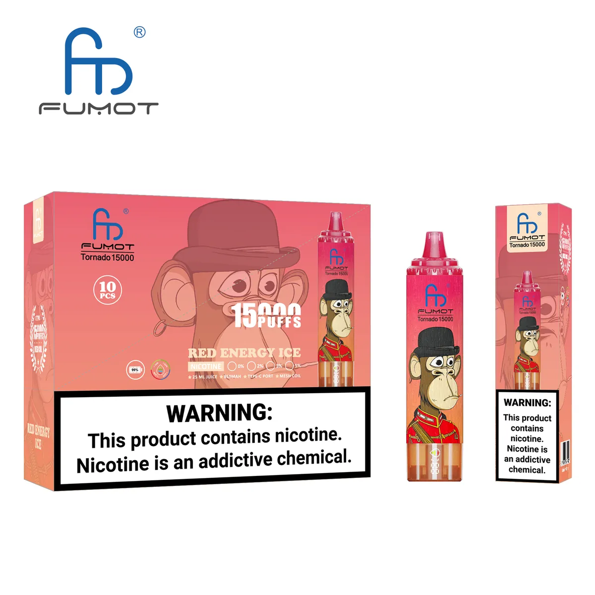 Fumot Tornado 15000 Red Energy Ice – 10er-Displaybox mit Einweg-Vape und Einzelpackung