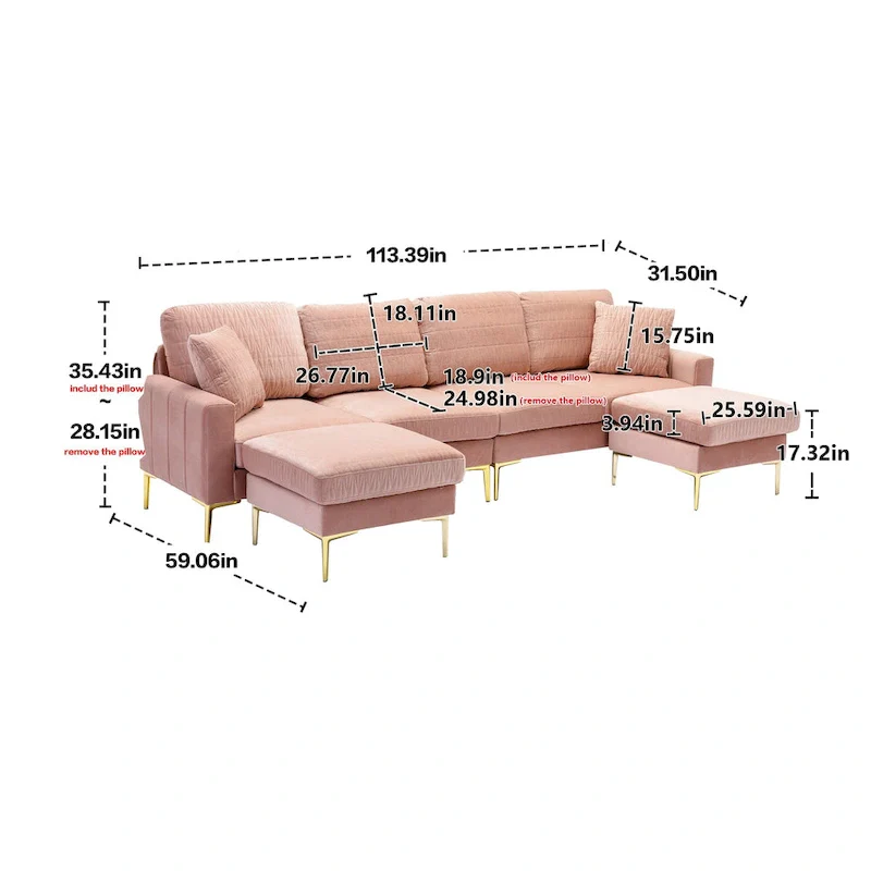 Velvet U-shaped modular detachable sectional sofa