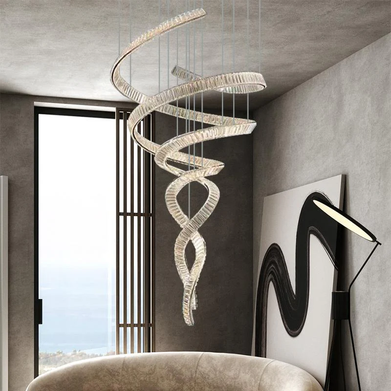 Modern Artistic Spiral Crystal Linear LED Chandelier Dimmable