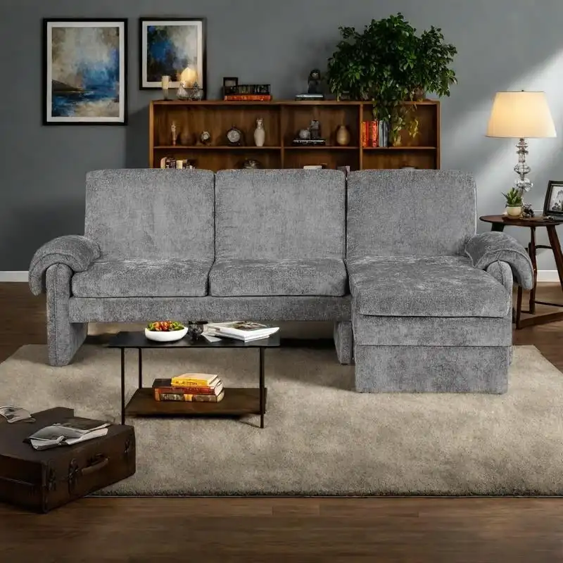 94.1 Chenille L-Shaped Futon Sofa with Adjustable Backrest & Reversible Chaise