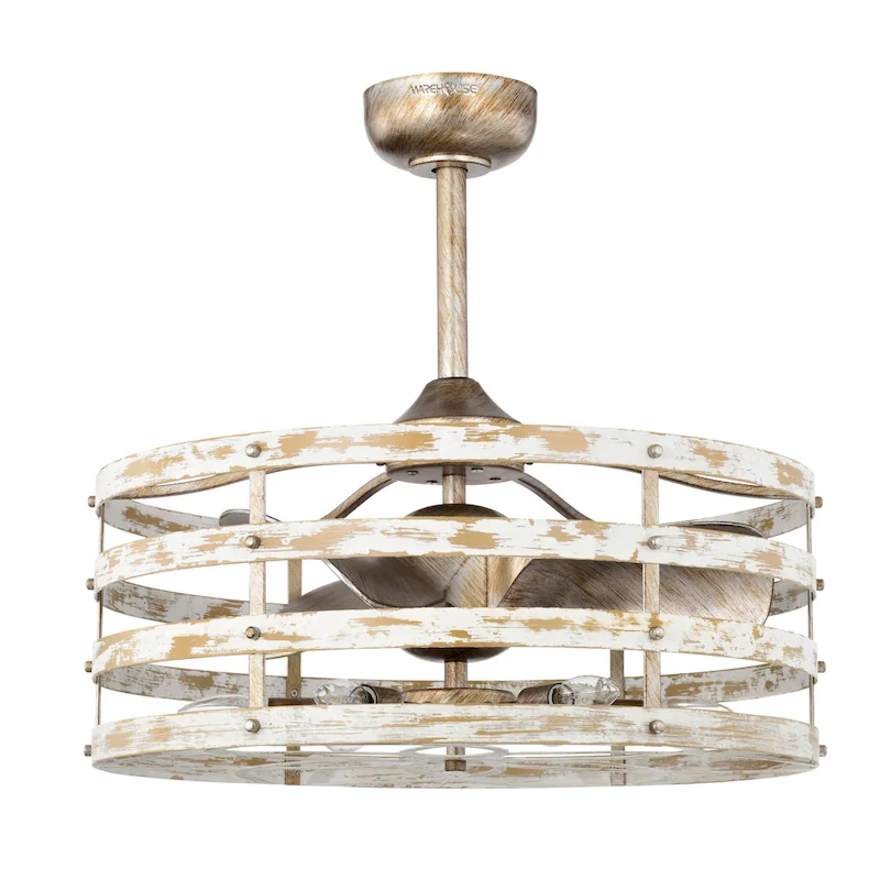 Ketill 24-inch Antique Silver and Weathered White 6 Lights 3 Blades Lighted Ceiling Fan with Remote