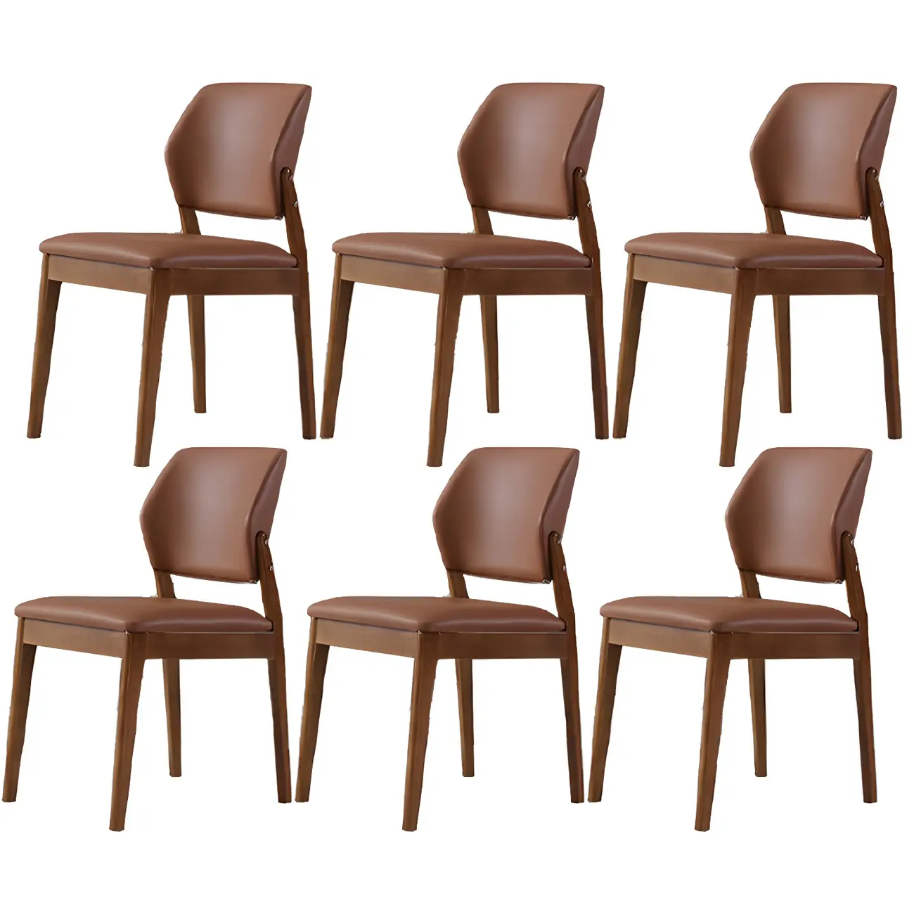 Modern Wood Faux Leather Beige Low Back Dining Chair