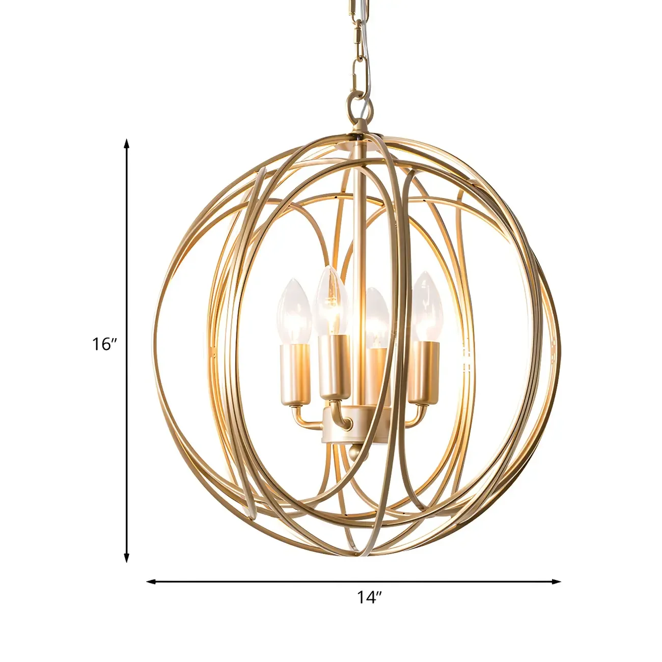 Gold Spherical Metal Cage Candle Chandelier