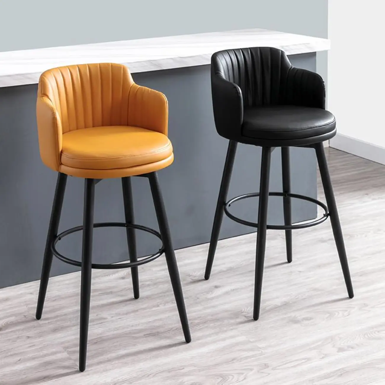 Modern Round Upholstered Curved Back Bistro Swivel Bar Stool