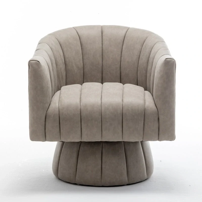 SEYNAR Mid-Century Swivel PU Leather Tufted Round Accent Barrel Chair