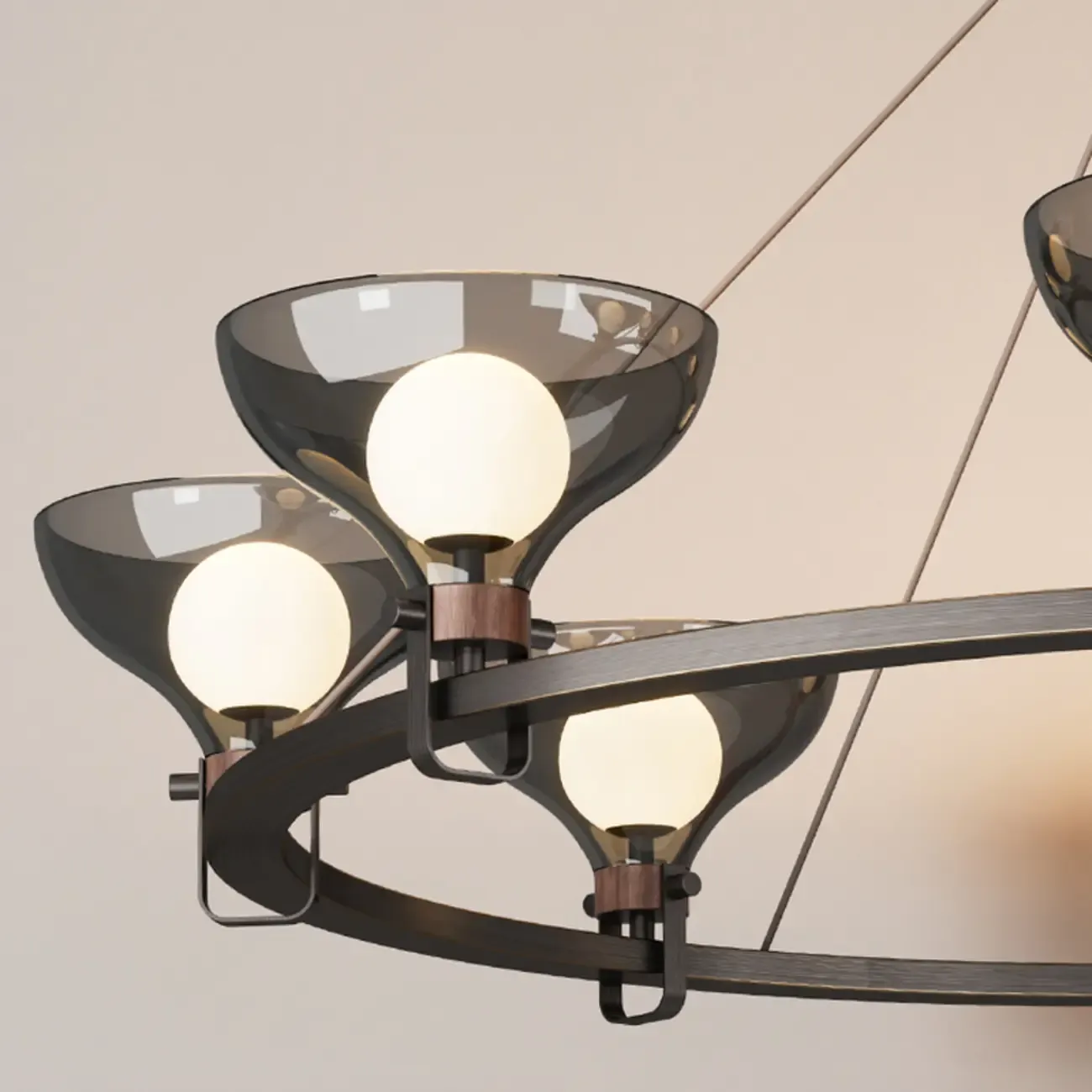 Black Industrial Metal Chandelier with Gray Glass Shade