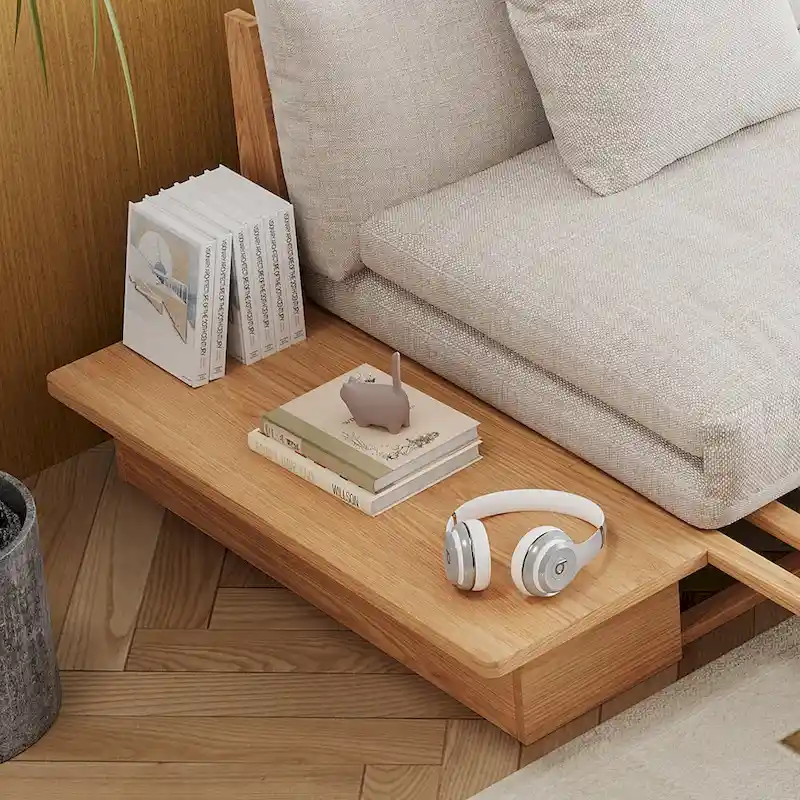 JASIWAY Modern Solid Wood Upholstered Cotton Linen Sofa