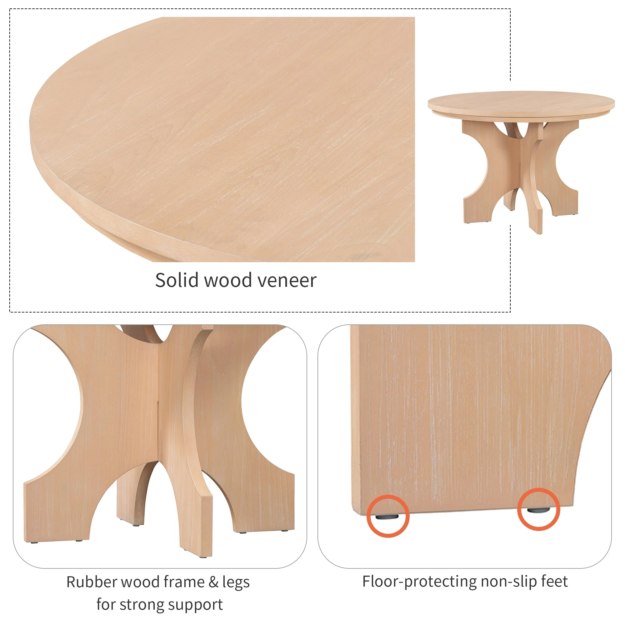 Walker Edison | Charming 5-Piece Rustic Round Dining Set with Chairs and Curved Bench