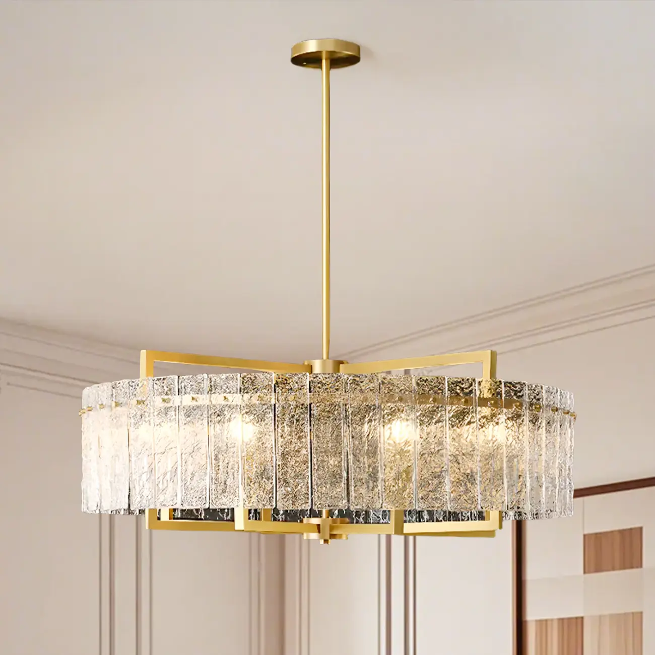 Luxury Crystal Round Chandelier with Glass Lampshade
