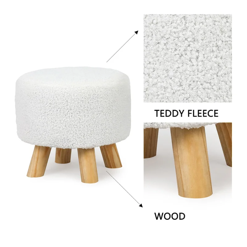 Adeco Round Ottoman Velvet Foot Rest Stool with Non-Skid Legs