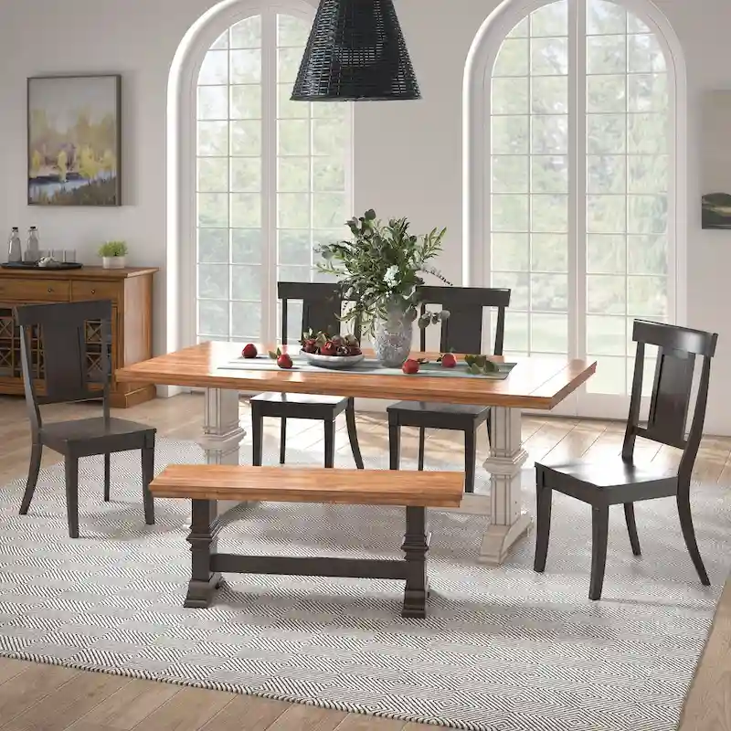 Ronda 78.7 Rectangular Solid Wood Top Dining Set with Panel Back Chairs