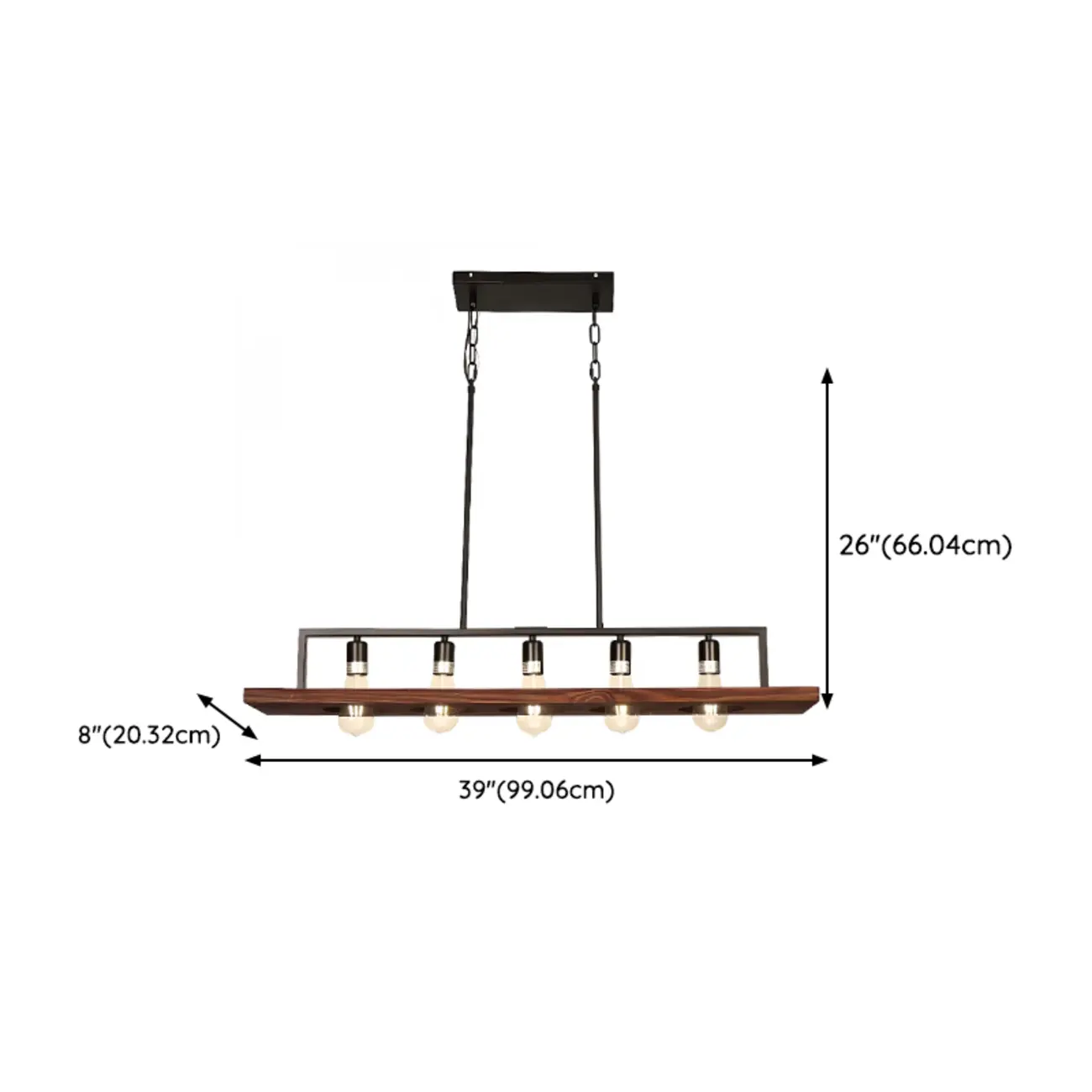 Industrial 5-Light Glass Black Pendant Light Kitchen Island
