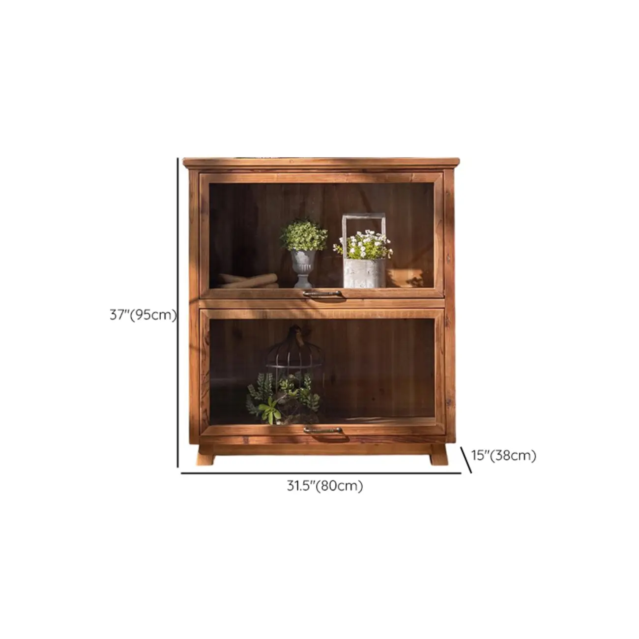 Traditional Multi-Shelves Brown Wooden Flip-Up China Cabinet