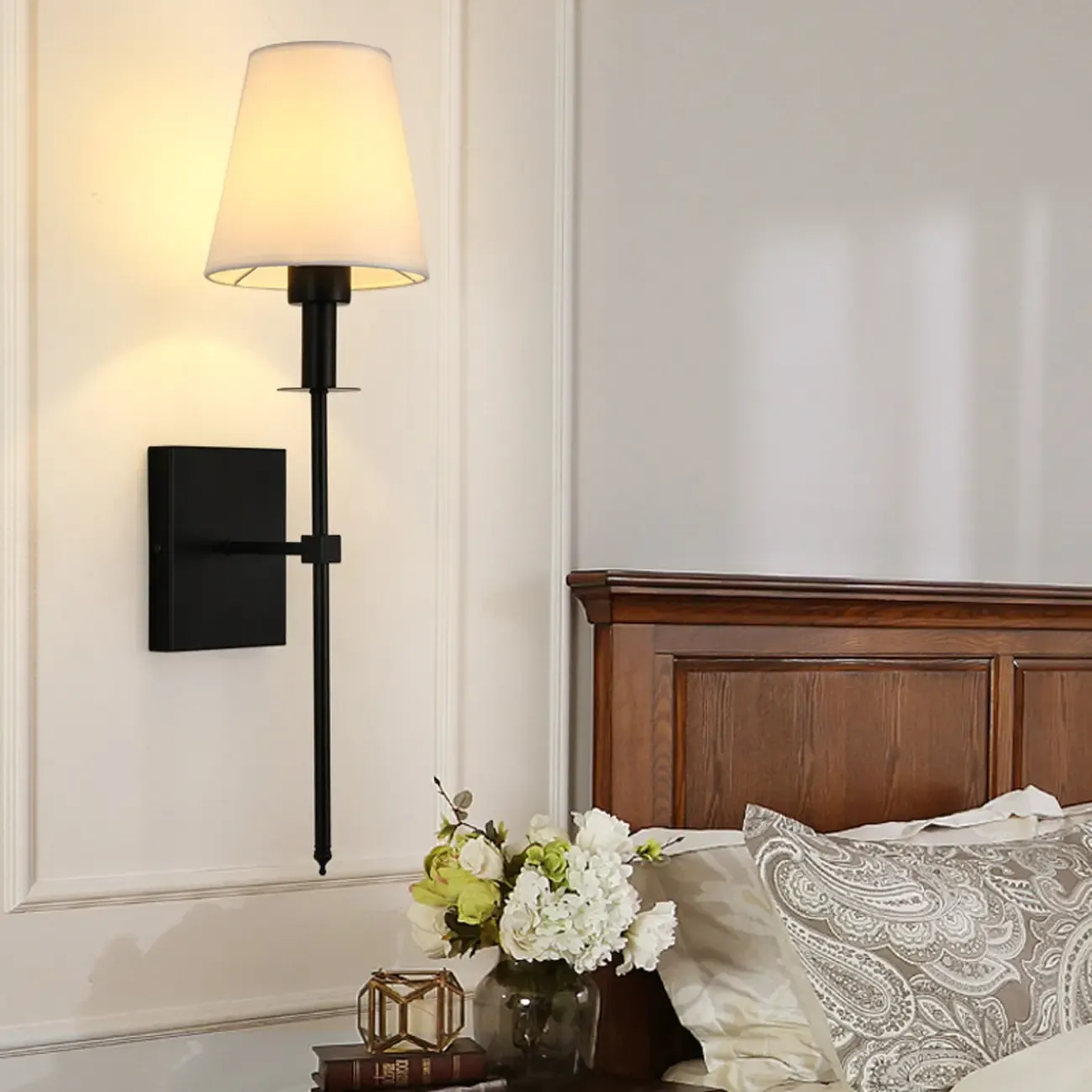 Modern White Fabric Cylinder Wall Sconce with Medium Size