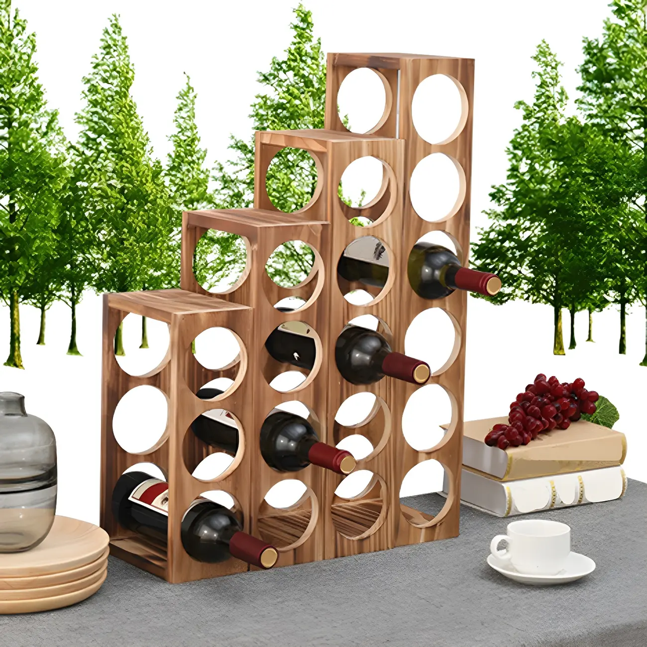 Natural Wooden Stackable Wine Rack Tabletop Wine Holder