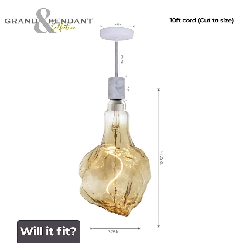 Bulbrite LED Grand Bulb and Pendant Kit of (1) 4 Watt Antique Glass 13  Glacier Shaped Bulb