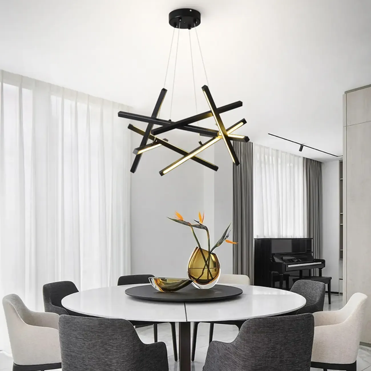 Modern Linear LED Chandelier with Geometric Metal Design