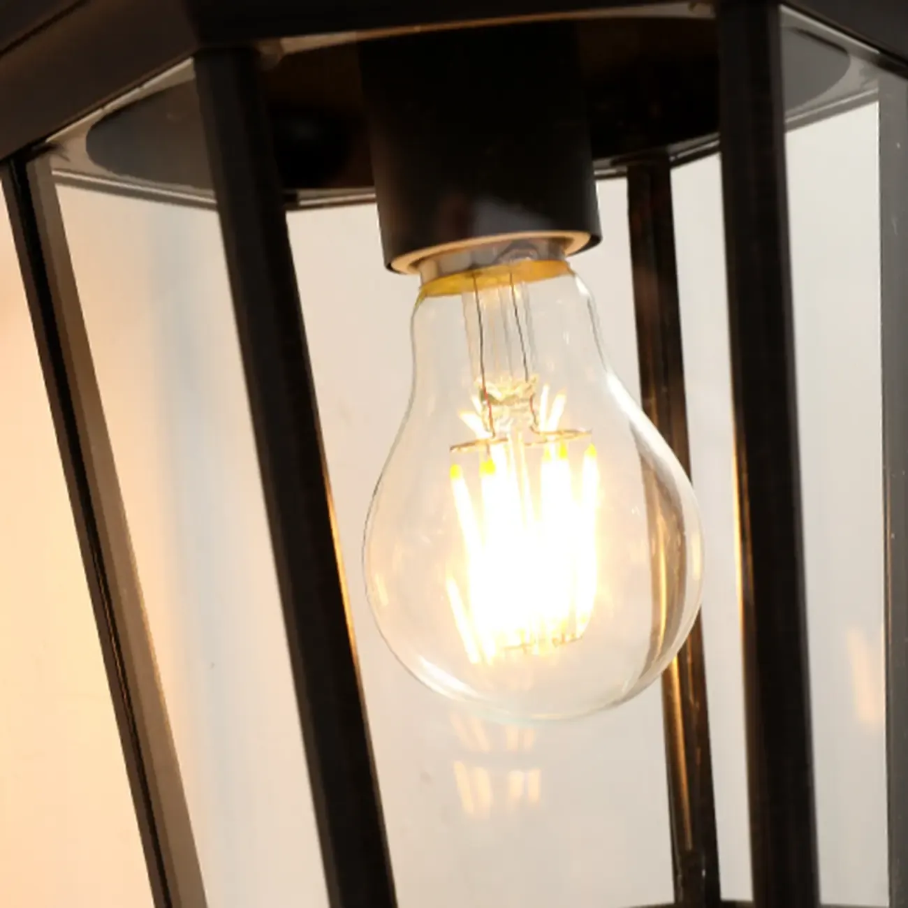 Classic Black Metal and Glass Lantern Wall Sconce Light