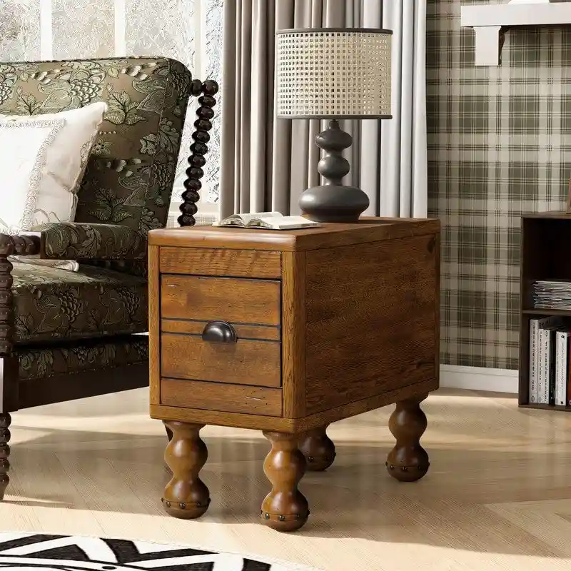 Solid Wood Rectangle End Table with Drawer