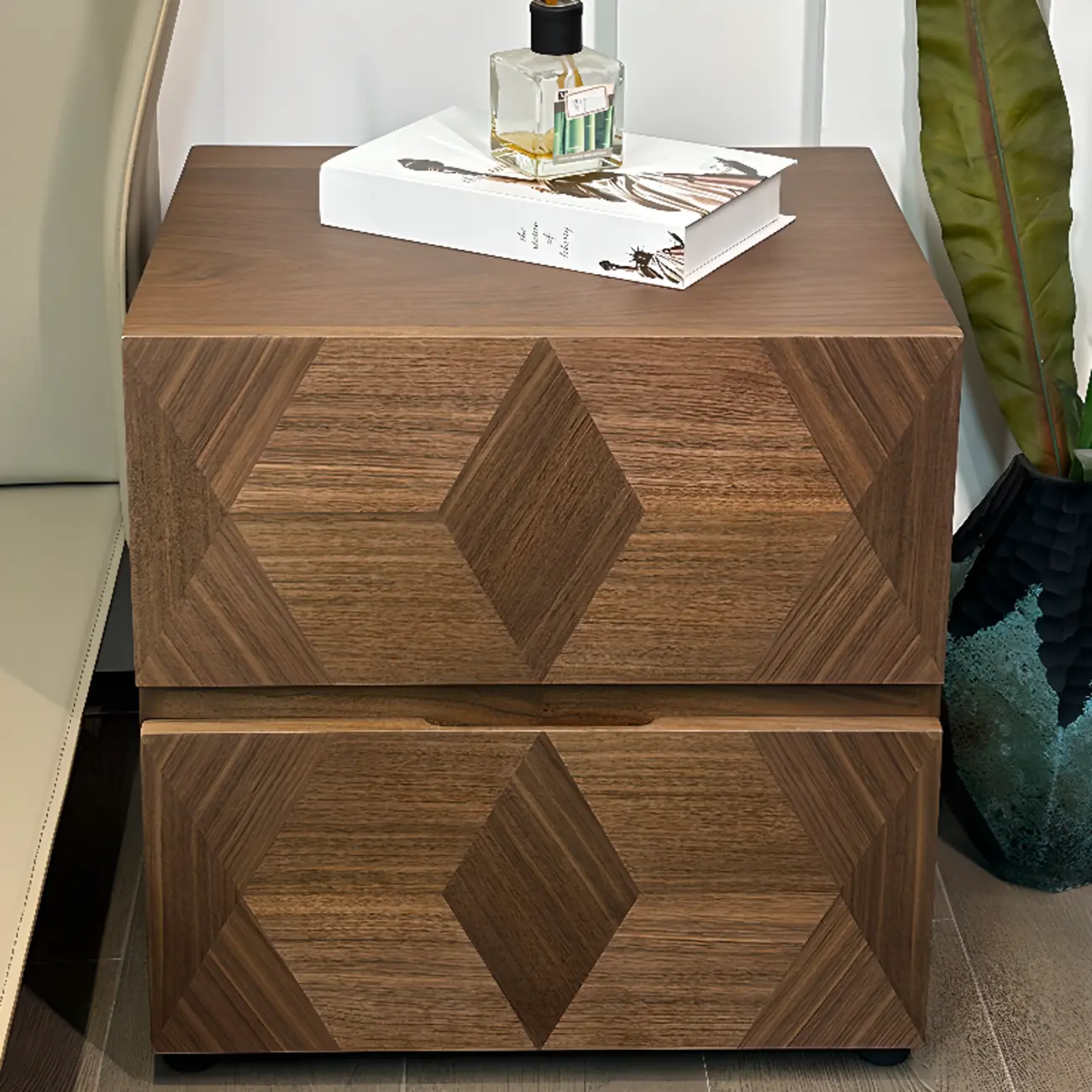 Elegant Nut Brown Narrow 2-drawer Wood Nightstand