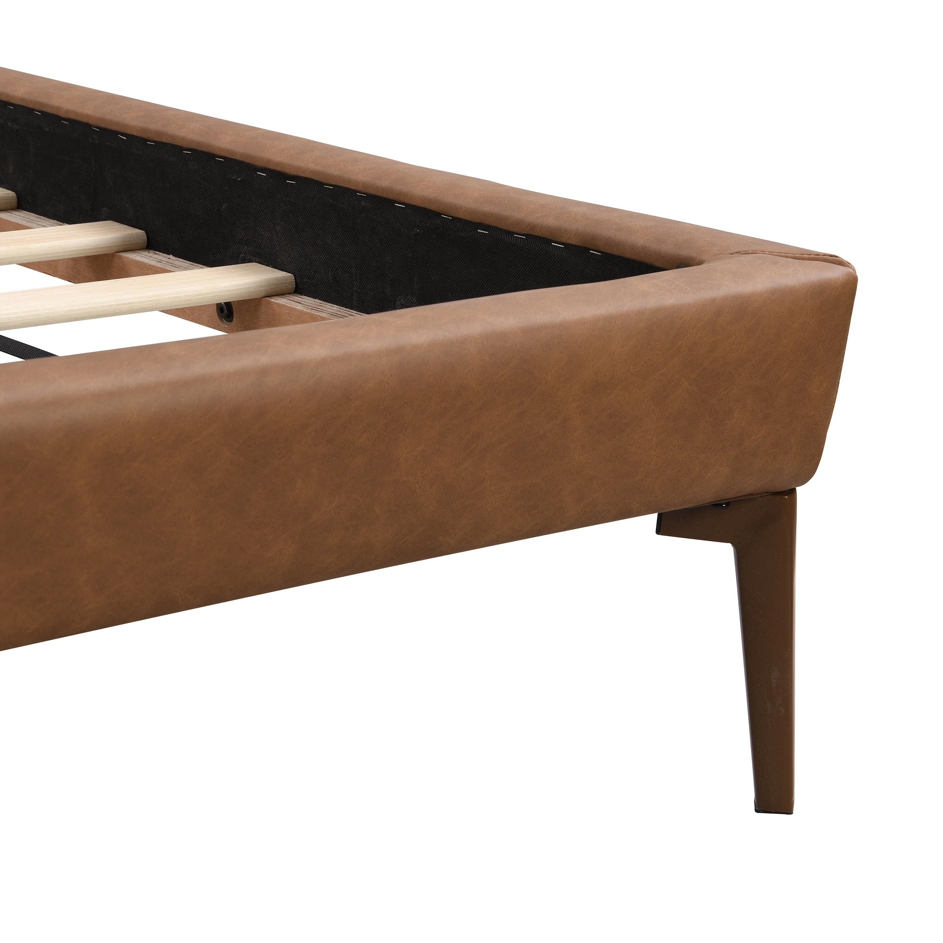 Faux Leather Upholstered King Bedframe with Night Lights