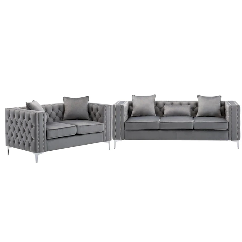 Velvet Fabric Sofa Loveseat Living Room Set