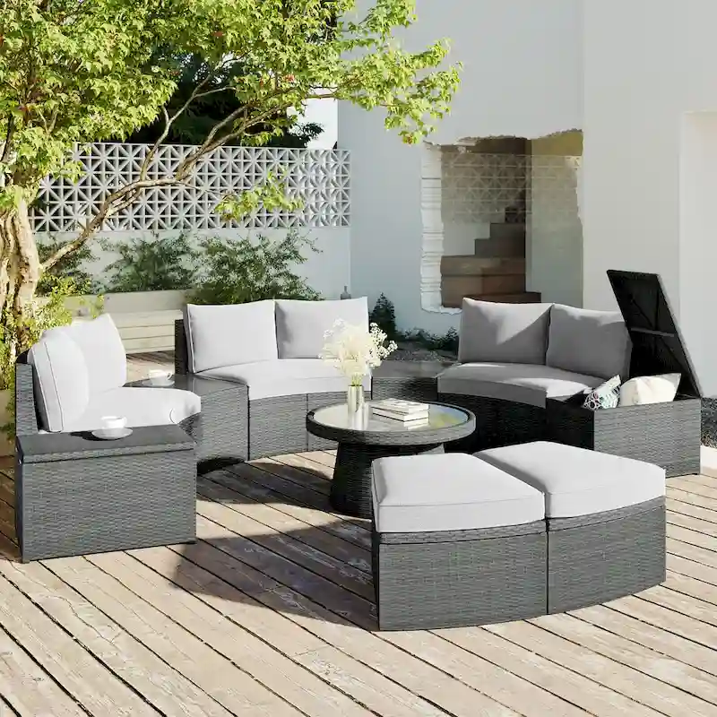 TOPMAX 10-Piece Outdoor Sectional Half Round Patio Rattan Sofa Set