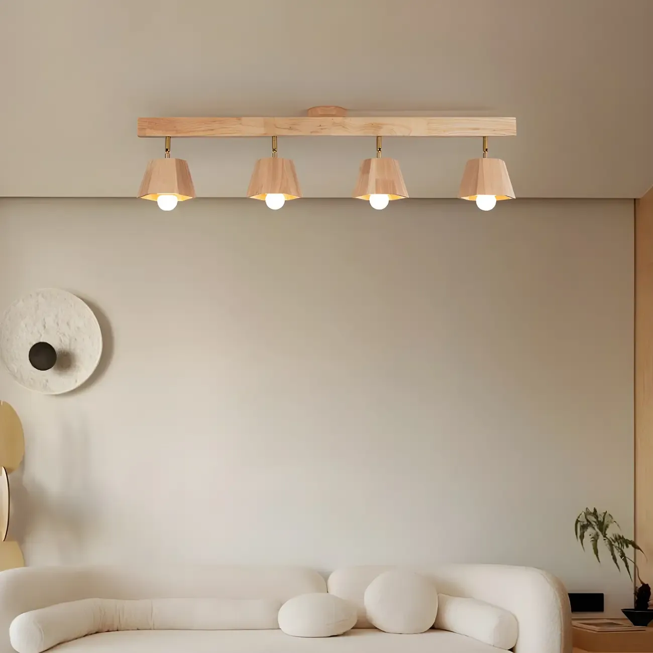 4-Light Adjustable Natural Rubber Wood Semi Flush Track Light