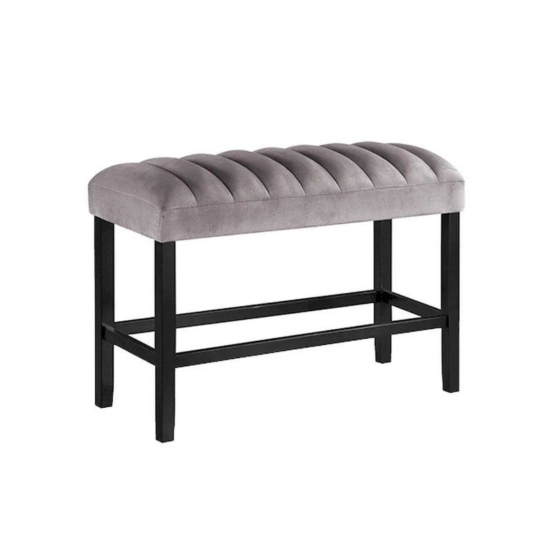 Marcus 38 Inch Counter Height Bench, Wood Frame, Fabric Upholstery, Gray