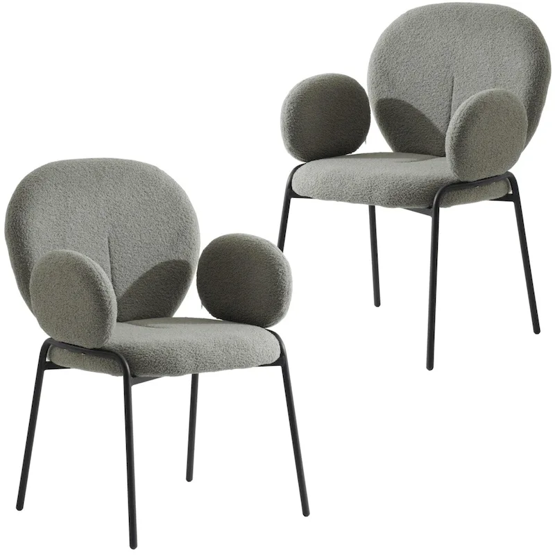 Celestial Boucle Upholstered Iron Dining Chairs Set of 2 by LeisureMod