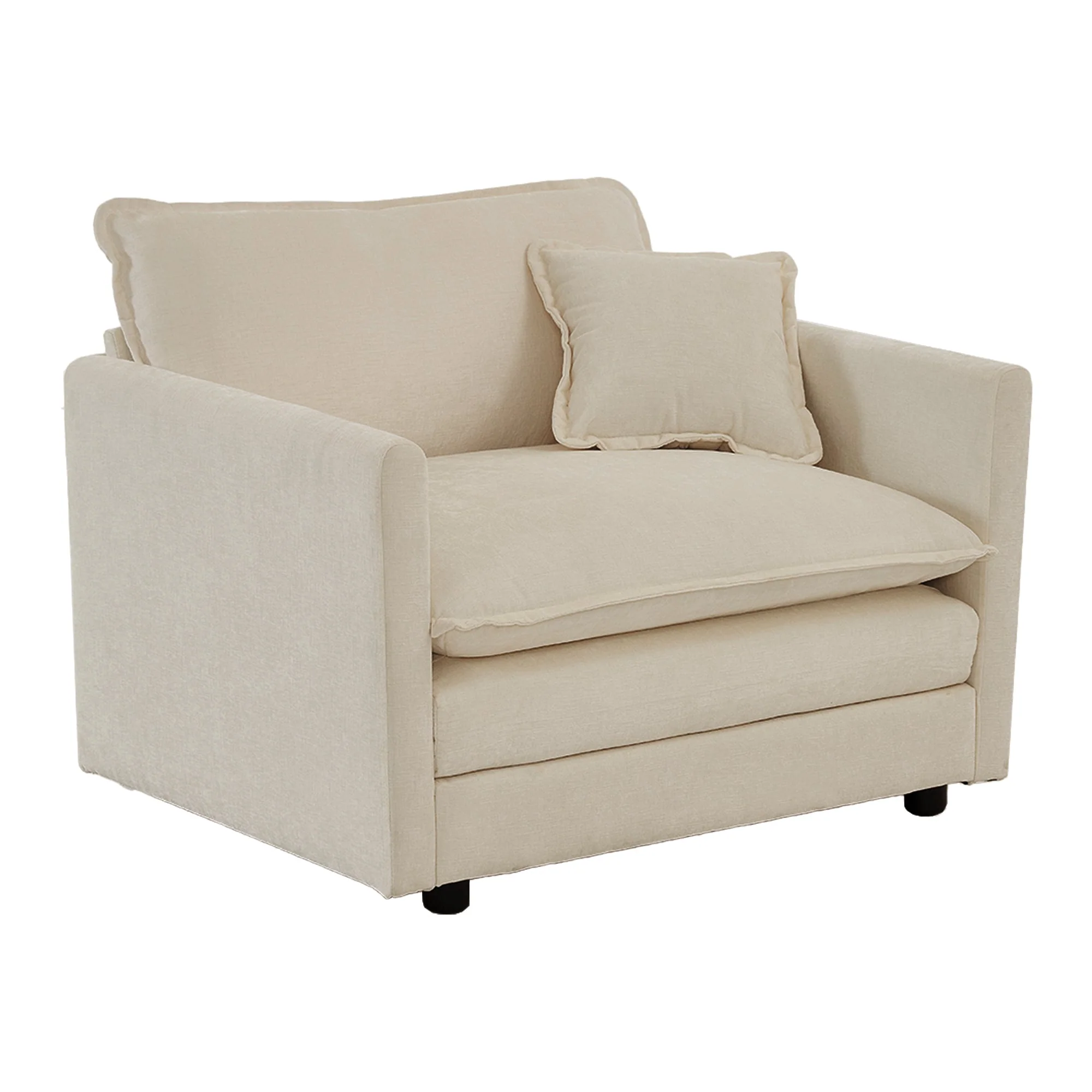 Walker Edison | Beige Chenille Cloud Accent Chair with Ottoman Set