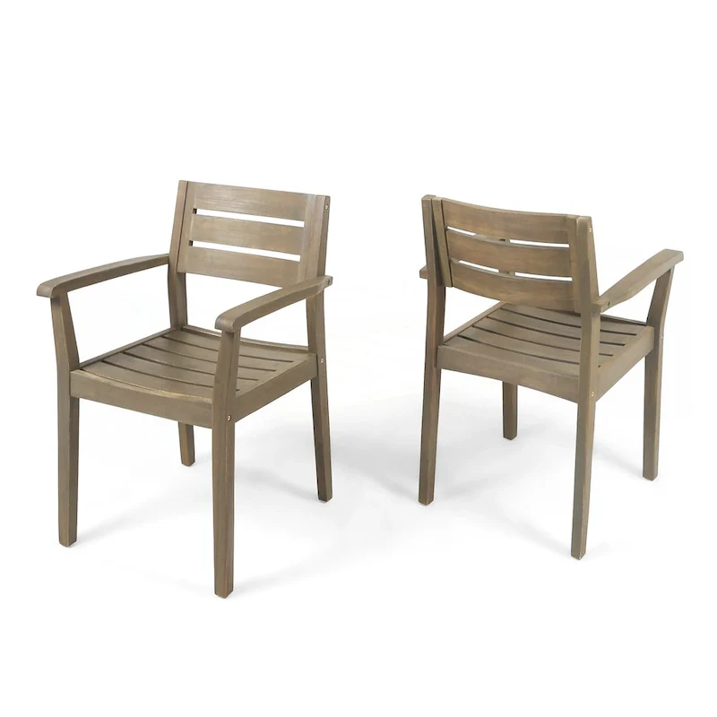 Acacia Wood Patio Dining Chairs Set of 2