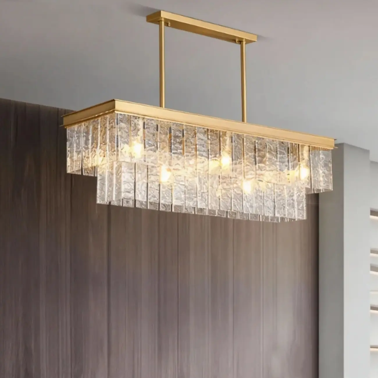 Modern Luxury Brass Glass Rectangular  2-Tier Island Lights-HomeyFad