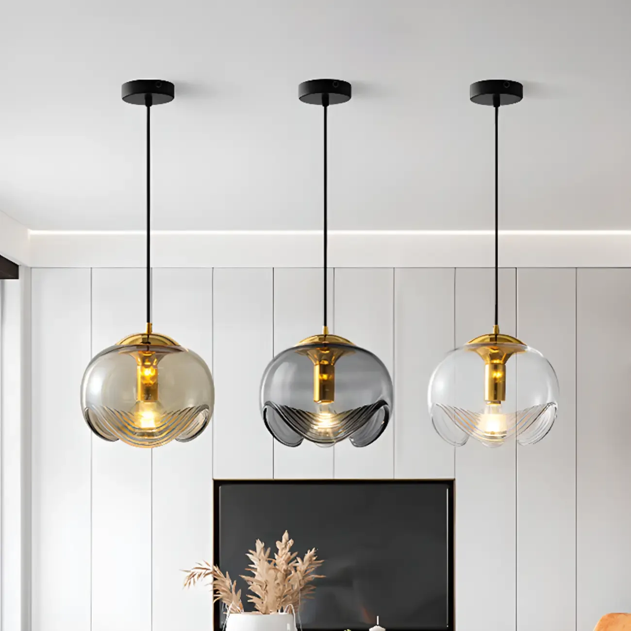 Modern Geometirc Gold Clear Glass Kitchen Pendant Light