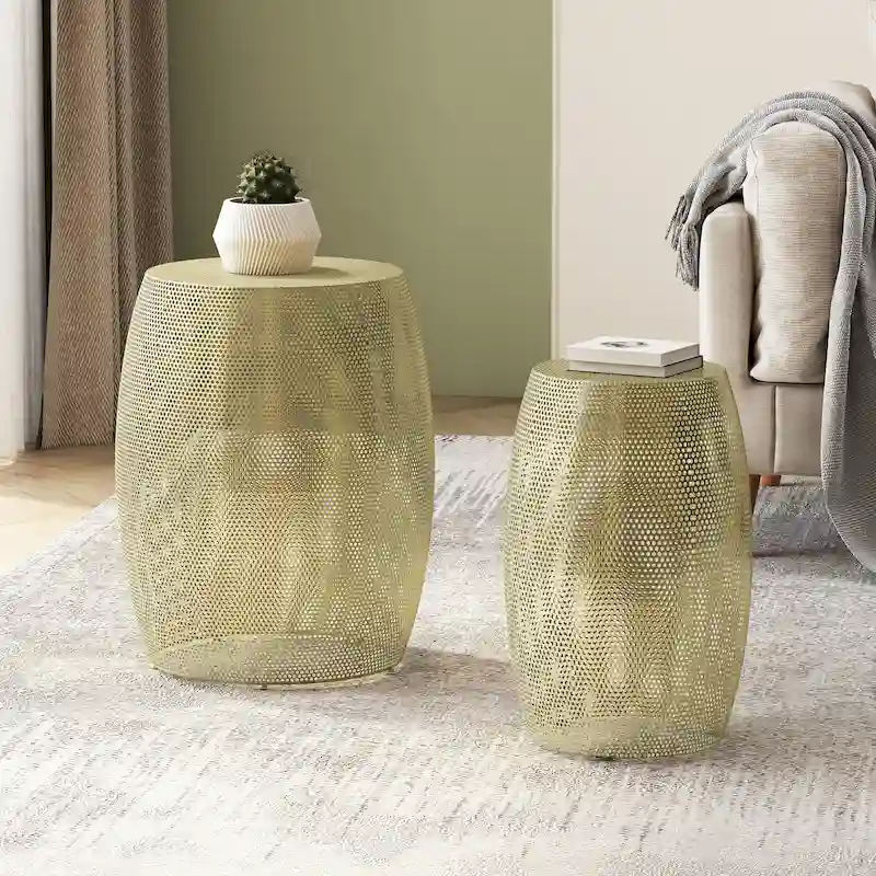 Christopher Knight Home Round Metal Hollow 2 PCS Side Table Set - 16.5 L x 16.5 W x 20.75 H