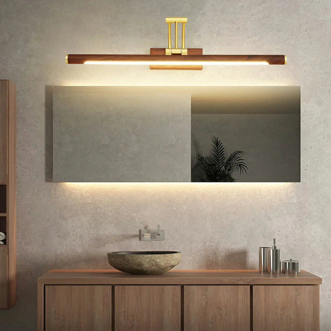 Modern Wood LED Tubular Vanity Light with Swing Arm
