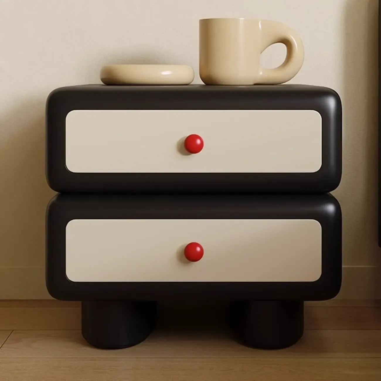 Contemporary Low Sleek Wood 2 Tiers Nightstand