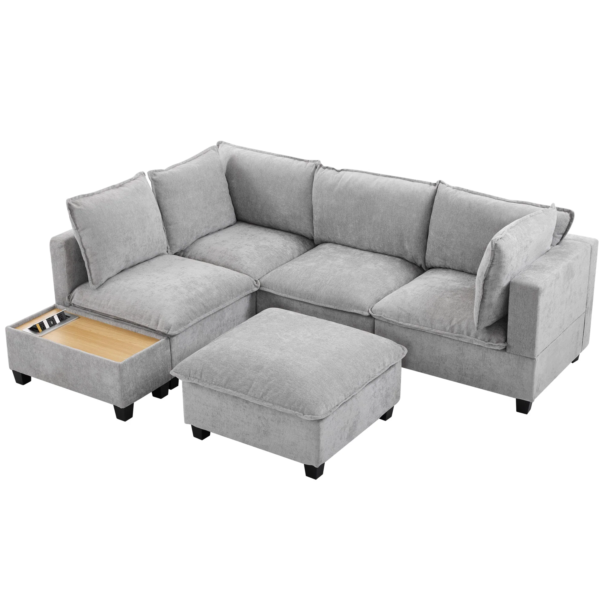 Walker Edison | Cloud Chenille Modular Sectional Sofa with Coffee Table