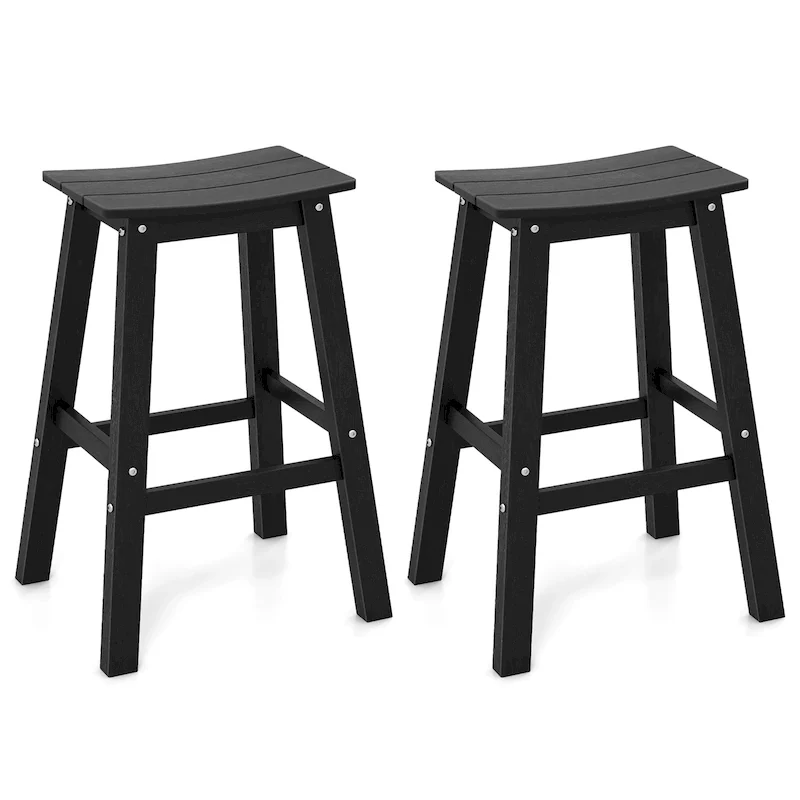 Gymax 29 Patio Bar Stool Set of 2 w/ Curved Seat & Footrests for