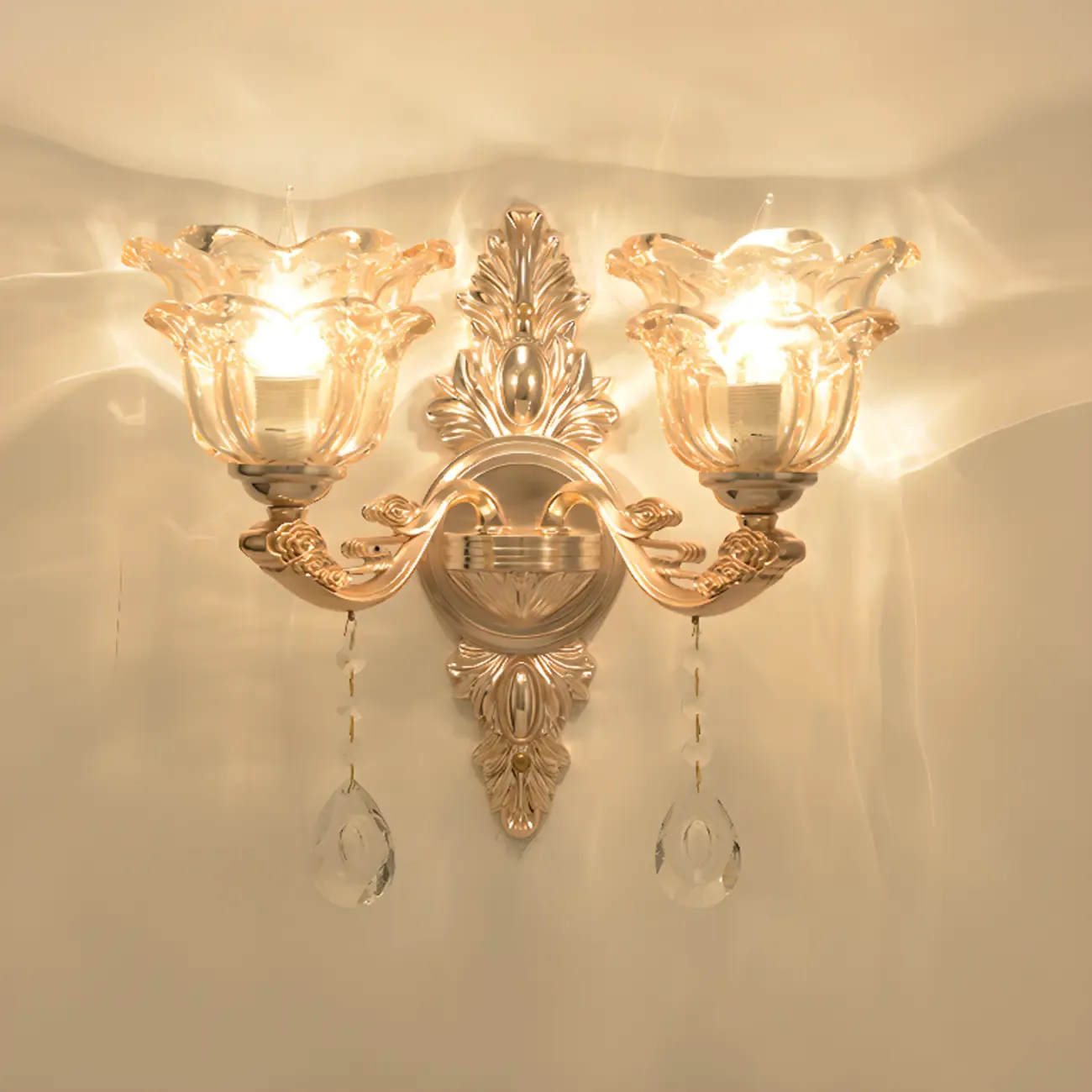 Mini Antique Gold Wall Sconce with Geometric Crystal Shade