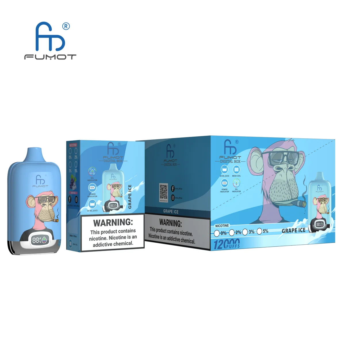 Fumot Digital Box 12000 Grape Ice – 10er-Displaybox mit Einweg-Vape und Einzelpackung