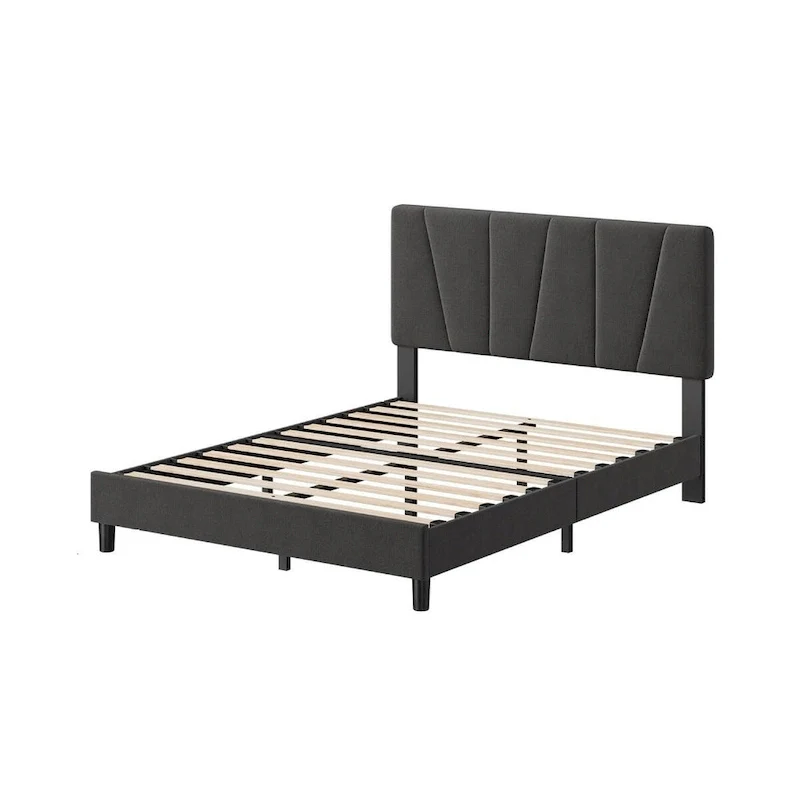 Modern Upholstered Bed Frame with Adjustable Headboard