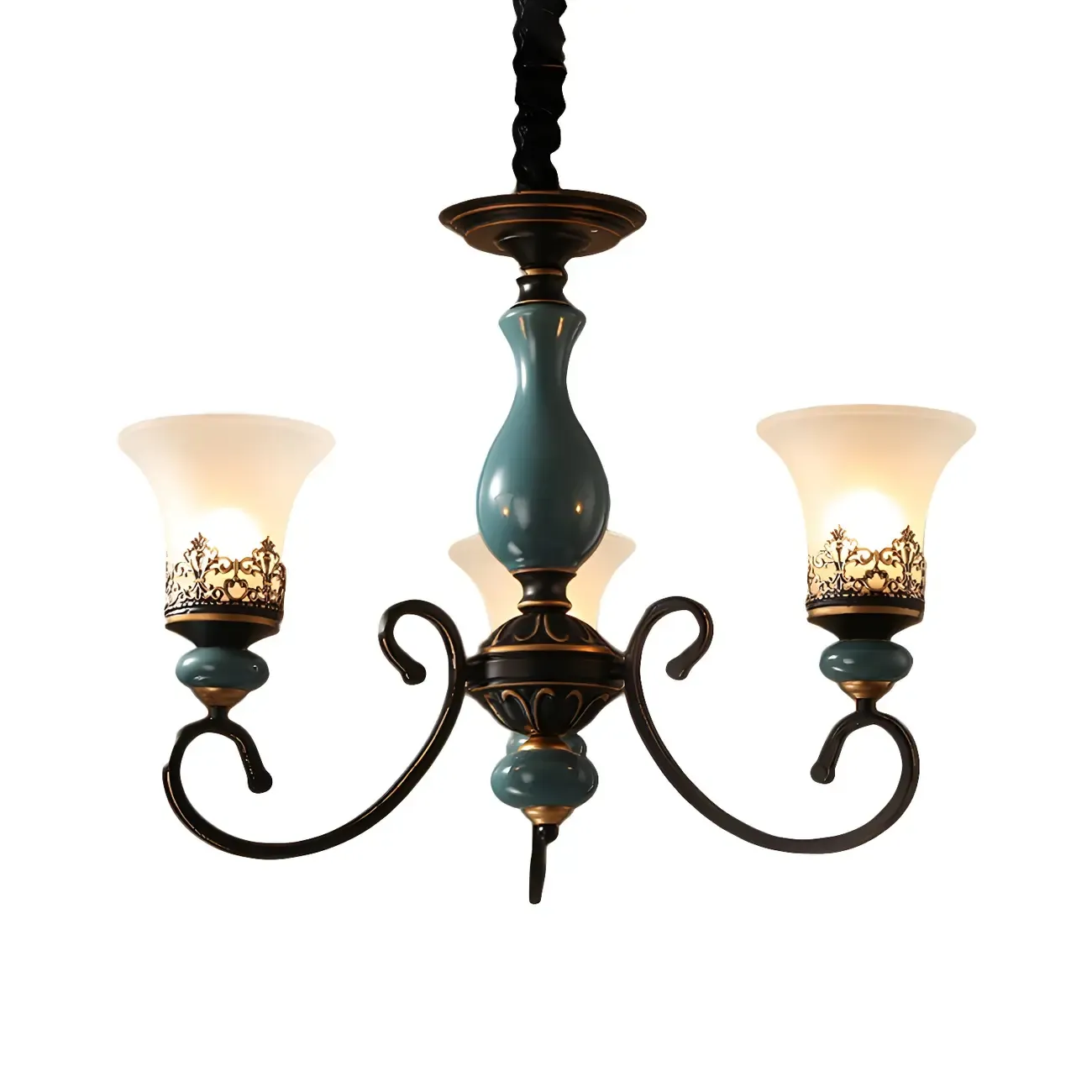 Classical Frosted Glass Blue Ceramic Up Chandelier